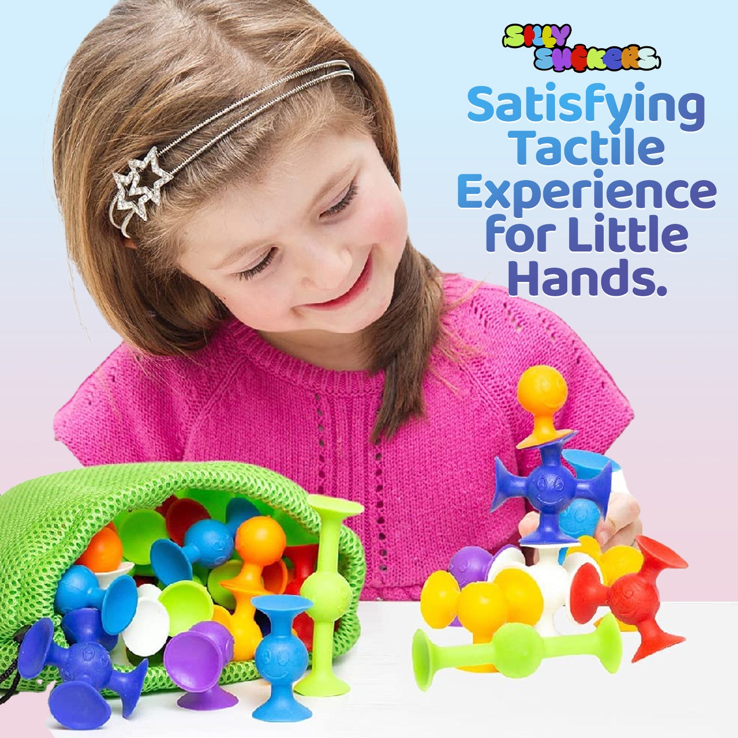 Silly Suckers 50 PCS Suction Cup Toys | Connect - Build - Create | Smooth Soft Edges | BPA Safe | Dishwasher Safe | Bath Toys | Toddler Toys | Sensory Toys | Hours of Fun ❤️